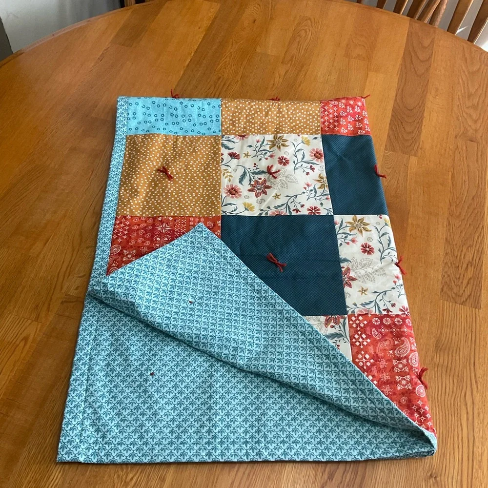 Handmade Quilted Fall Patchwork Baby Quilt Size 56X40-in Folk Art unique
